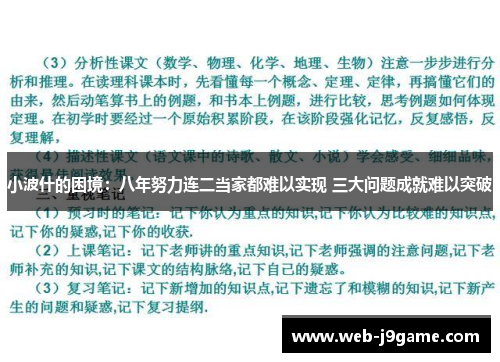 小波什的困境：八年努力连二当家都难以实现 三大问题成就难以突破